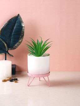 Tayhaa - Pink Attractive Faux Plant with Dual Shade Ceramic Pot with Stand