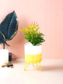 Tayhaa - Yellow Attractive Faux Plant with Dual Shade Ceramic with Stand