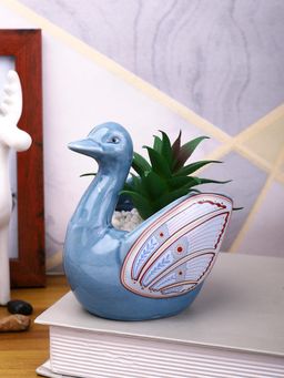 Tayhaa - Aloe Vera Plant Inside An Artistic Blue Swan Ceramic Pot