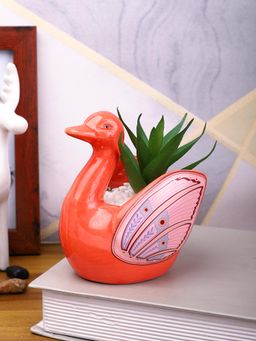 Tayhaa - Aloe Vera Plant Inside An Artistic Red Swan Ceramic Pot