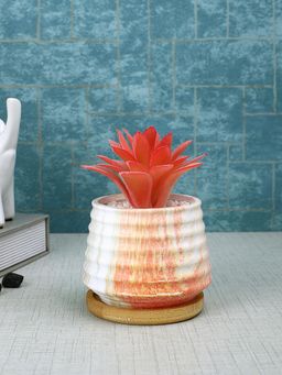 Tayhaa - Orange Artificial Succulent with Beige Ceramic Pot