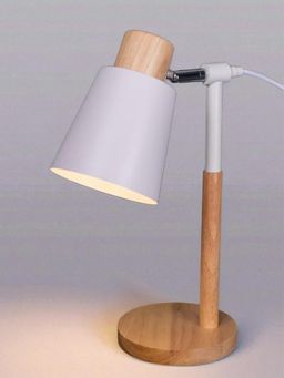 Aarvi Decor - Wooden Metallic White Study Desk Lamp