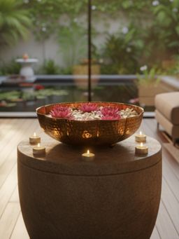 ExclusiveLane - Gold Kamal Pushp Iron Decorative Urli Bowl