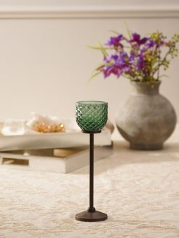 Pure Home + Living - Green Diamond Texture Hurricane Candle Holder