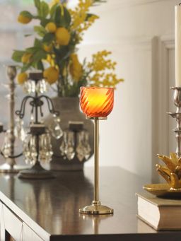 Pure Home + Living - Orange Swirl Texture Hurricane Candle Holder