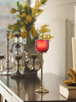 Pure Home + Living - Dark Pink Swirl Texture Hurricane Candle Holder