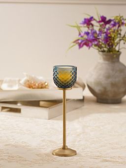 Pure Home + Living - Blue Diamond Texture Hurricane Candle Holder