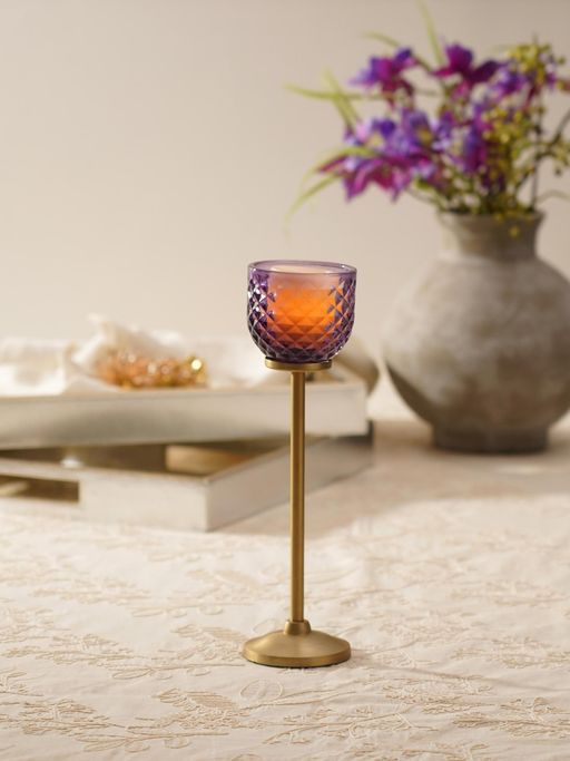 Pure Home + Living Purple Diamond Texture Hurricane Candle Holder