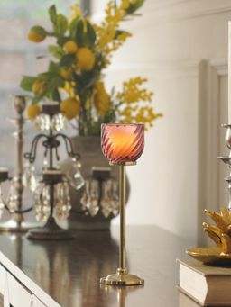 Pure Home + Living - Light Pink Swirl Texture Hurricane Candle Holder