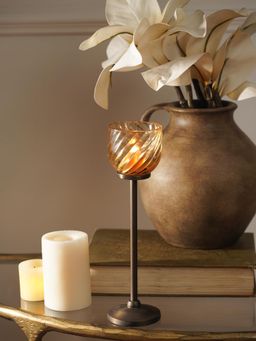 Pure Home + Living - Brown Swirl Texture Hurricane Candle Holder