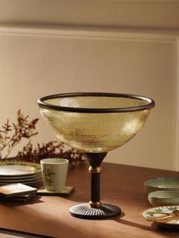 Pure Home + Living - Gold Amber Antique Finish Ribbed Glass Bowl with Stand