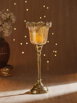 Pure Home + Living - Gold Amber Crackled Glass Hurricane Candle Holder