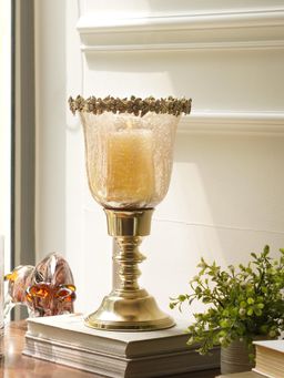 Pure Home + Living - Gold Amber Crackled Tall Glass Hurricane Candle Holder