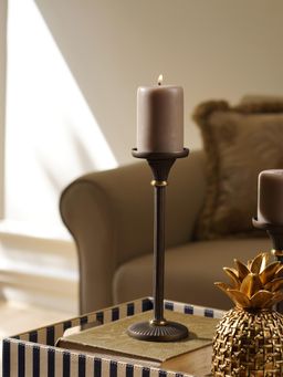 Pure Home + Living - Brown Antique Finish Pillar Hurricane Candle Holder