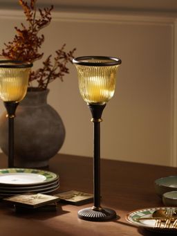 Pure Home + Living - Brown Antique Ribbed Glass Hurricane Candle Holder