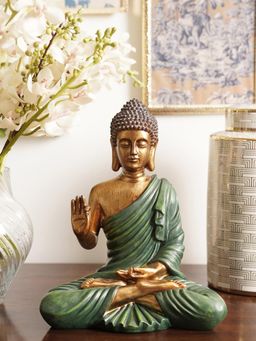 Pure Home + Living - Dark Green Antique Gold Polyresin Sitting Buddha