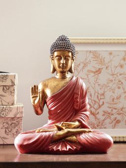 Pure Home + Living - Dark Red Antique Gold Polyresin Sitting Buddha