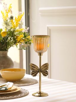 Pure Home + Living - Gold & Glass Butterfly Inspired Hurricane Candle Holder