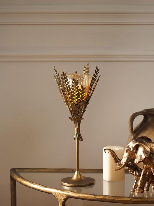Pure Home + Living Gold Leaf Shaped Glass Votive Holder