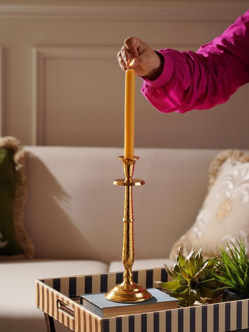 Pure Home + Living Gold Tall Hammered Candle Holder