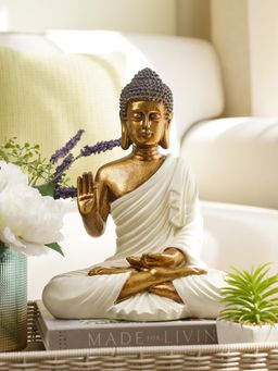 Pure Home + Living - Ivory Antique Gold Polyresin Sitting Buddha