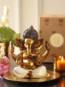 Pure Home + Living - Ivory Antique Gold Polyresin Sitting Ganesha
