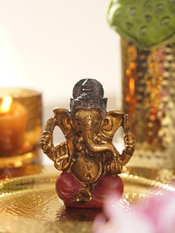 Pure Home + Living - Dark Red Antique Gold Polyresin Sitting Ganesha