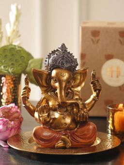 Pure Home + Living - Orange Antique Gold Polyresin Sitting Ganesha