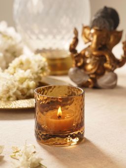 Pure Home + Living - Brown Textured Glass Tea Light Candle Holders (Pack of 2)