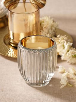 Pure Home + Living - Transparent Glass Ribbed Candle Tea Light Holders (Pack of 2)
