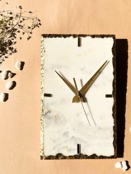 Homearte - White Marble with Gold Leafing Rectangular Shape Wall Clock