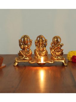 Amaya Decors - Gold Laxmi Ganesh Saraswati Aluminium Diya