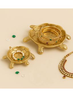 Amaya Decors - Gold Tortoise Aluminium Trinket Decorative Platters (Pack of 2)
