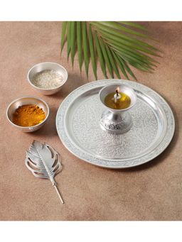 Amaya Decors - Silver Aluminium 5 Pcs Pooja Thali Set