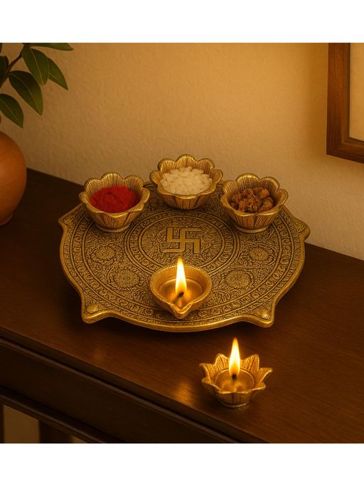 Amaya Decors Gold Aluminium Pooja Thali Set
