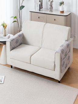 House of Quirk - Mat Leaf Pattern Chenille Fabric Seater Sofa Cover - Beige Wildflower (Pack of 2)