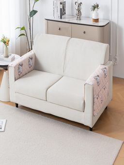 House of Quirk - Mat Leaf Pattern Chenille Fabric Seater Sofa Cover - Beige Blossom (Pack of 2)