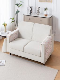 House of Quirk - Cream Mat Leaf Pattern Chenille Fabric Seater Sofa Cover - Gulbahar (Pack of 2)