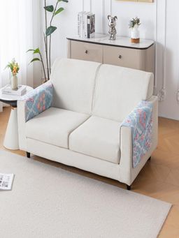 House of Quirk - Blue Mat Leaf Pattern Chenille Fabric Seater Sofa Cover - Gulshan Sky (Pack of 2)