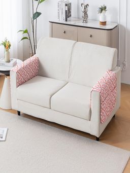 House of Quirk - White Mat Leaf Pattern Chenille Fabric Seater Sofa Cover - Peach Blush (Pack of 2)