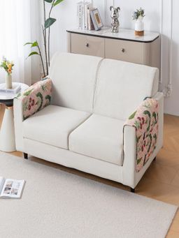 House of Quirk - Peach Mat Leaf Pattern Chenille Fabric Seater Sofa Cover - Royal Peacock (Pack of 2)