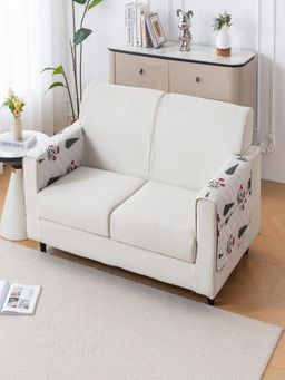 House of Quirk - White Mat Leaf Chenille Seater Sofa Cover - Shalimar Garden (Pack of 2)