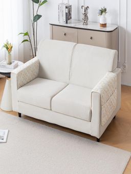 House of Quirk - White Mat Leaf Pattern Chenille Fabric Seater Sofa Cover - Sunny Bloom (Pack of 2)