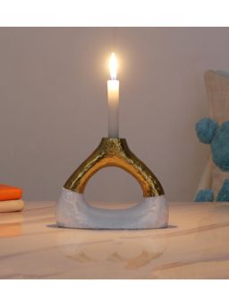 Amaya Decors - Aluminium White & Gold Oval Candle Holder