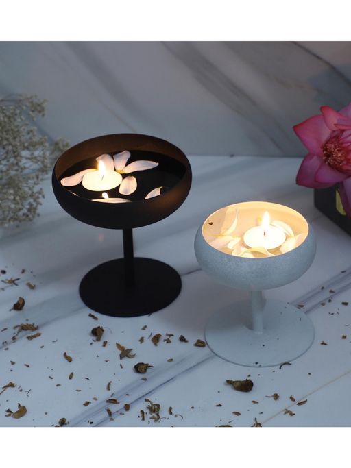 Amaya Decors White & Black Candle Urlis (Pack of 2)