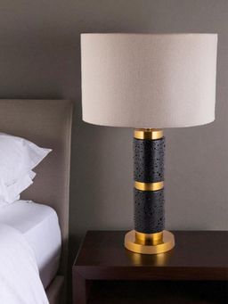 Aarvi Decor - Beige Stone & Metal Decorative Midnight Gold Prestige Table Lamp