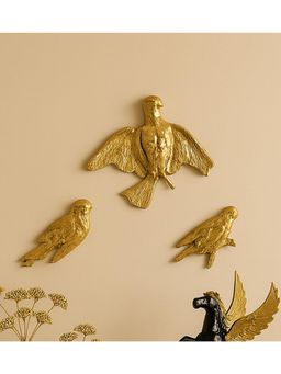 Amaya Decors - Small Gold Textured Aluminium Bird Wall Art (Pack of 3)