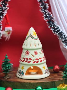 WEAVING HOMES - White Santas House Christmas Candle Tea Light Holder