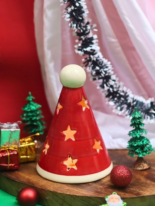 WEAVING HOMES Red Santas Cap Candle Tea Light Holders
