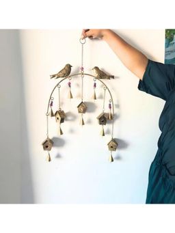 JASMEY HOMES - Gold Bird & Hut Hanging Decor with Bells